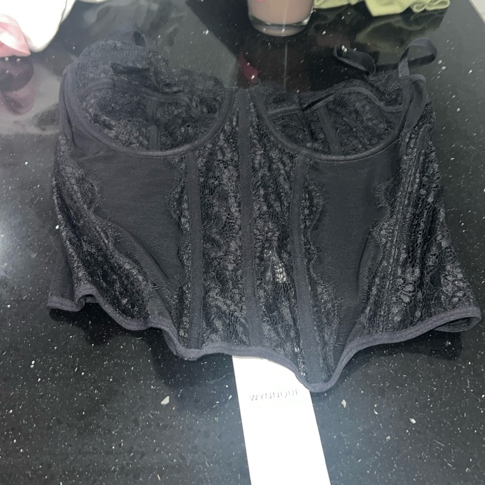 Womens Lace Bustier Mesh Sexy Vintage Spaghetti Strap Open Back Boned Corset L